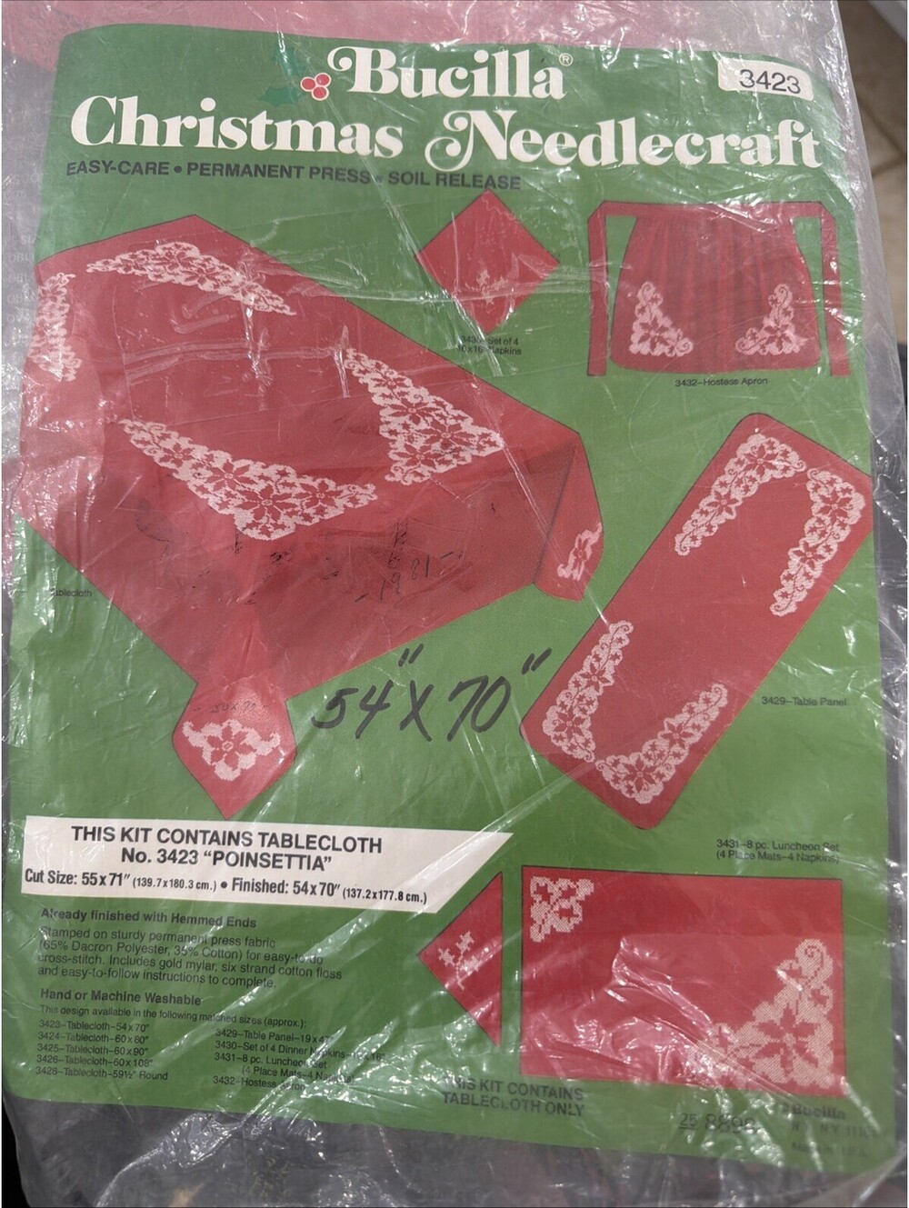 VTG Christmas Tablecloth Red White Embroidered Poinsettia 54x70” Bucilla New - Picture 3 of 3